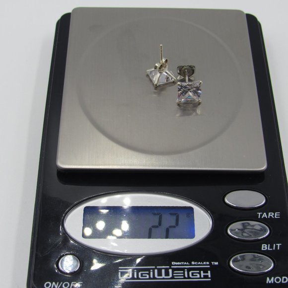 Sterling Square Cubic Zirconia Diamond Earrings - Picture 6 of 6
